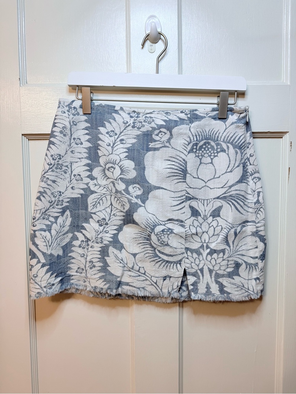 Urban Outfitters Floral Jacquard Mini Skirt in Blue and White